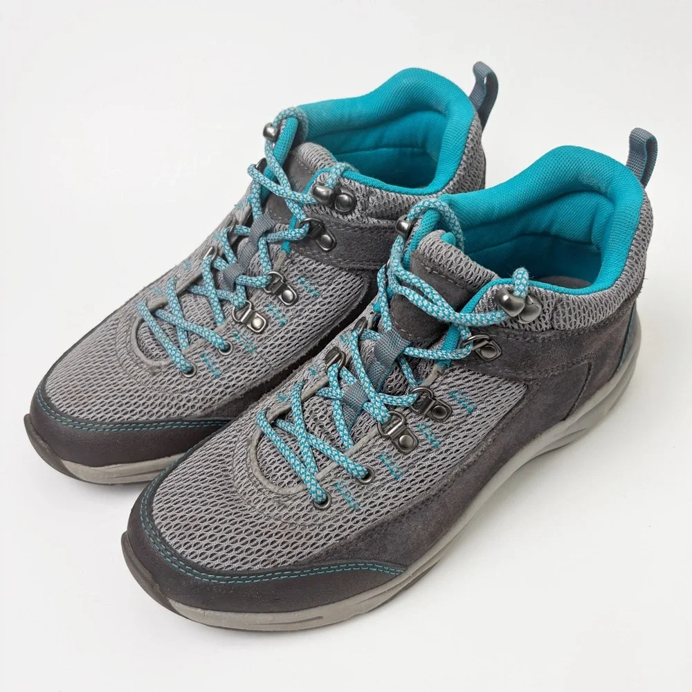 Vionic Cypress Hiking Boots Lace Up Gray Blue Sturdy